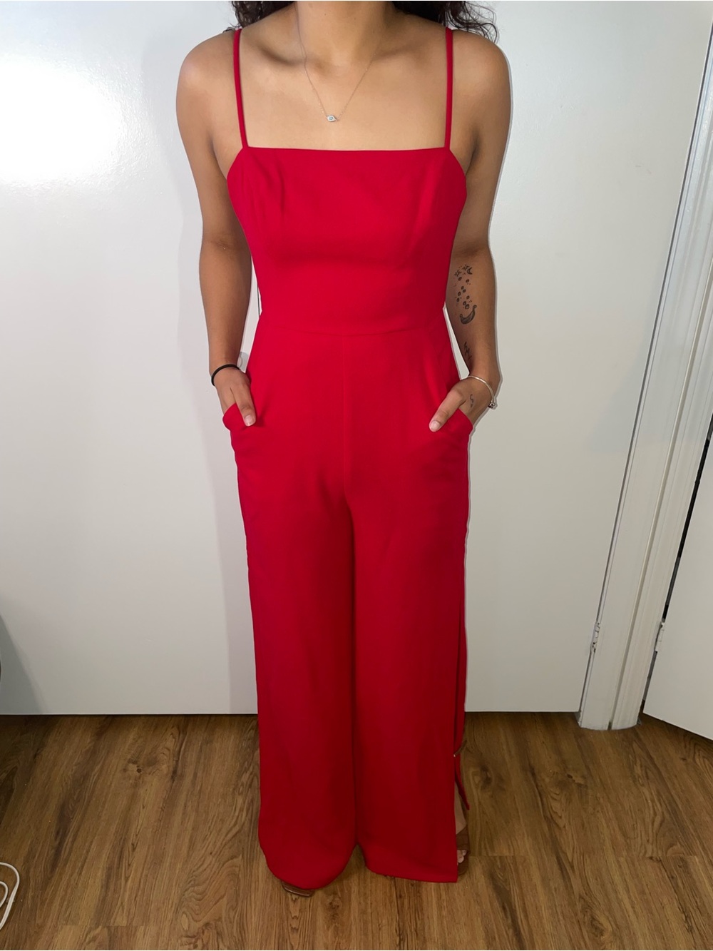 Red Slit Jumpsuit - Picture 2 of 14